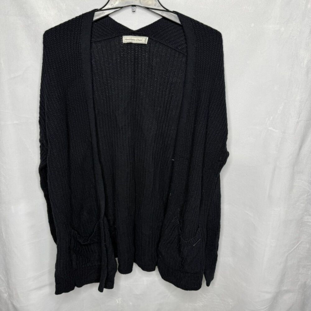 Abercrombie & Fitch Cardigan Sweater Womens S Black Ribbed Knit Pockets